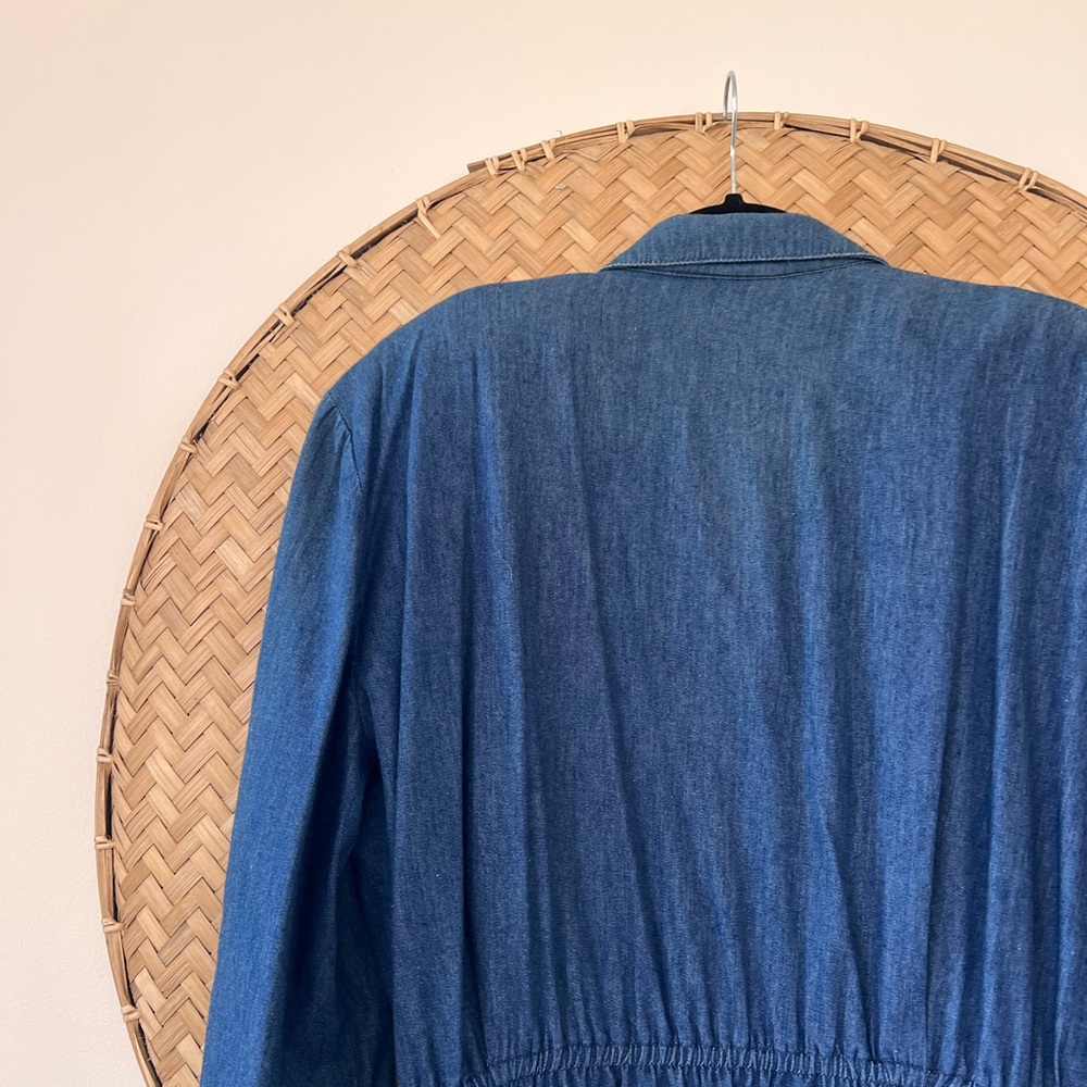 VINTAGE 80’S GENE EWING BIS BIS WRINKLED RICH DENIM DRESS W/ SHOULDER PADS - Picture 13 of 16